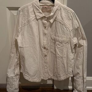 Free People White Button Down Shirt Classic Cotton Top